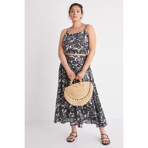 Anthropologie Black and White Floral Midi Skirt